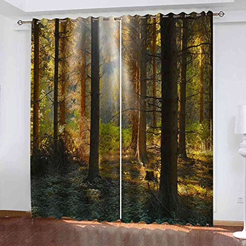 Rideaux occultants 3D paysage forêt isolant thermique phonique oeillets