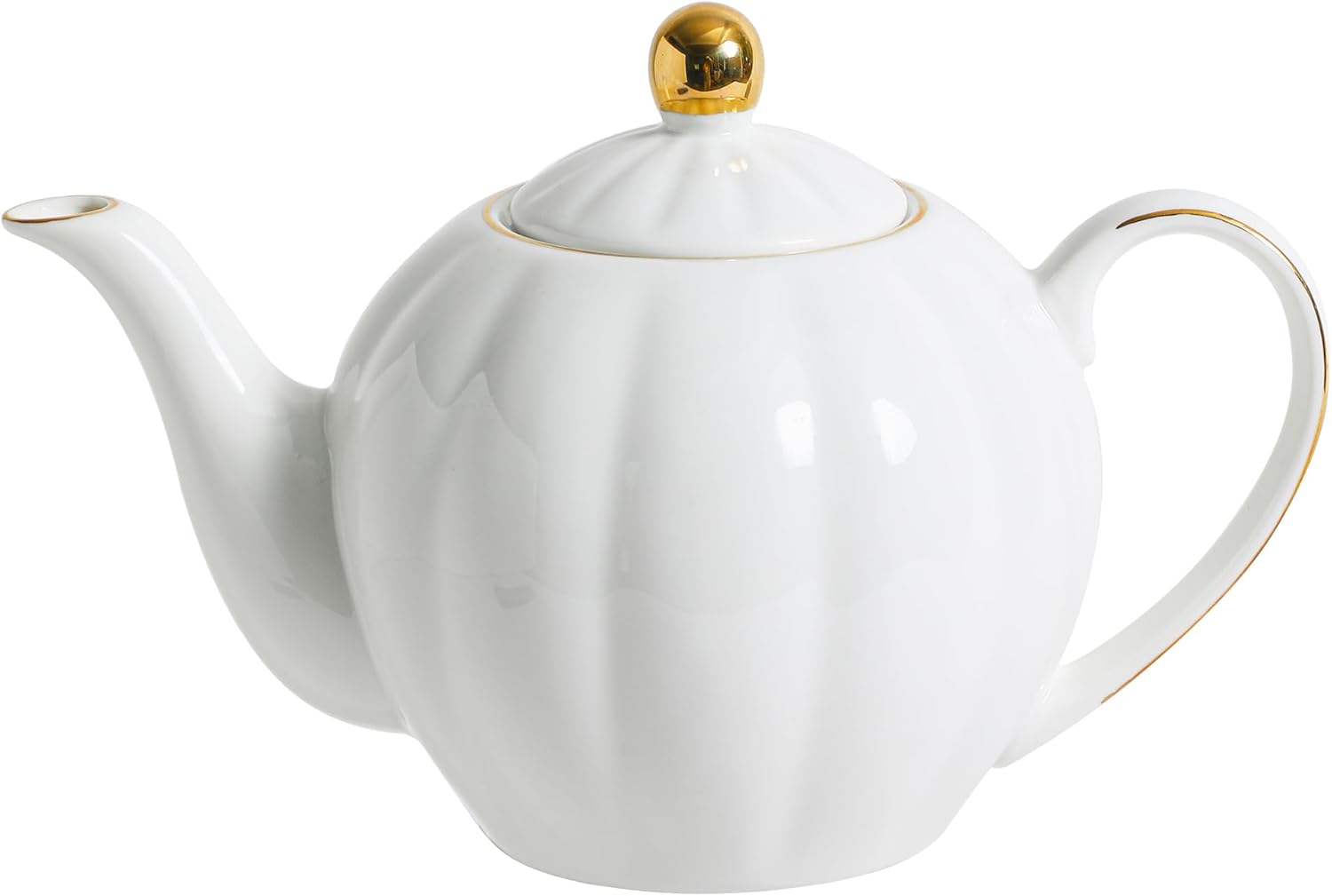 36oz White Porcelain Teapot with Gold Trim, Large Ceramic Teapot for Loose Leaf Tea & Tea Bags, Elegant Tea Party, Gift for Tea Lovers, Classic Design 36 oz