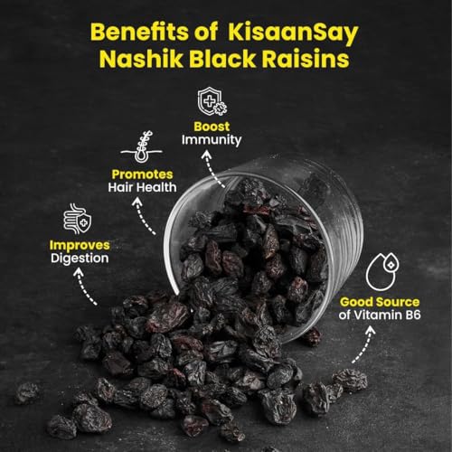 Image of KisaanSay Premium Nashik Seedless Black Raisins 500gm (250gmX2)| No Sulphur & Preservatives Dryfruits | Kali Kishmish /Kismis /Raisins /Berries | Rich in vitamins K, iron| Versatile Snacking (Pack of 2)