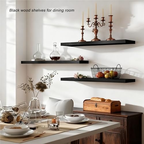 Image of ROGMARS Black Wooden Floating Shelves for Wall 36 Inches Long