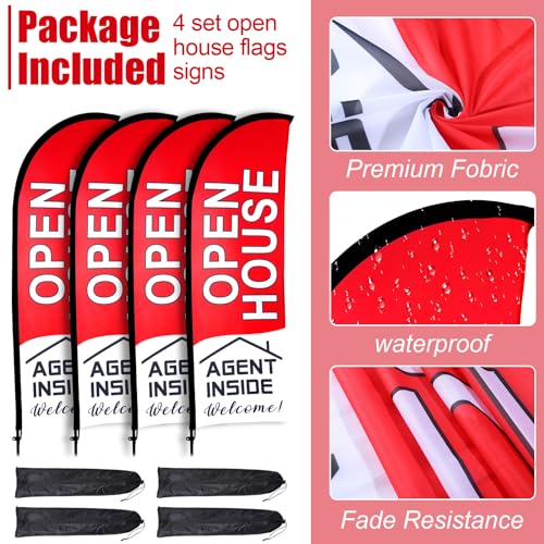 Buryeah 4 Pack Open House Flags Signs for Real Estate Agents 7x5.4 Ft Feather Flag Sign with Flagpole Ground Stake Portable Bag Real Estate Flags Opening Signs Banner Set for Business (Red) - Image 6