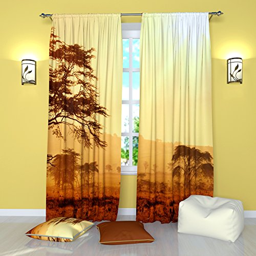 Factory4me African Curtains, Beautiful Sunrise, Majestic Landscape, Rod Pocket Room Darkening Drapes 84 inches Long, Yellow & Orange Curtains for Living Room Bedroom Kitchen Dining Room Home Office
