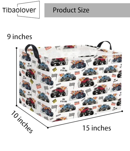 Image of Rectangular Baby Kids Storage Basket for Home Kitchen Girls Cute Toy Storage Bin Organizer Shelf Book Room Decor(Racing Truck)
