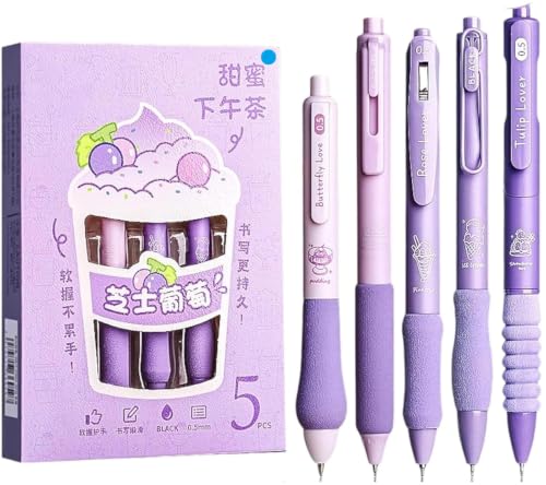 Image of PAXCOO Ice Cream Theme Gel Pens Set of 5, 0.5mm Fine Point Retractable Blue Ink Rollerball Pens,Cute Aesthetic Writing Pens for Students, School, College, Office, Smooth Writing with Comfortable Grip