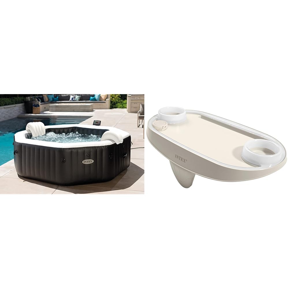 Intex 86IN X86IN X28IN Purespa Jet And Bubble Deluxe Set, Inflated size: 218cm x 218cm x 71cm (28462BS) & Spa Tray With Light