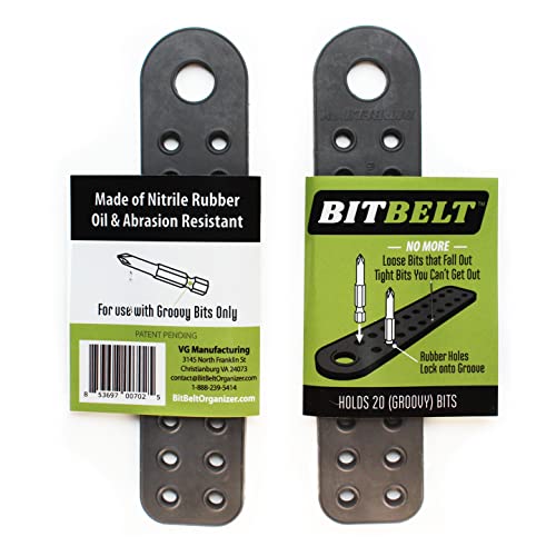 Bit Belt - Hex Bit Organizer/Holder - Flexible, Rubber Design - For Use With 1/4-Inch Hex Bits With Groove - Holds 20 Bits Each - Pack Of 2 #TOP28
