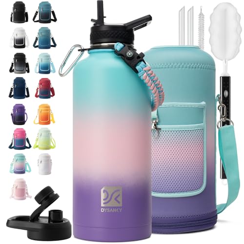 Insulated Water Bottle | Thickened Stainless Steel for Gym and Hiking with Straw, Carrier Bag, Handle Strap | BPA-Free 87 oz