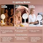 Lighted Makeup Mirror with 10X Magnification, Rechargeable LED Magnifying Vanity Mirror with 3 Lights, Adjustable Height, Storage Base and Phone Holder, Gift for Women, White, 7 inch - Image 3