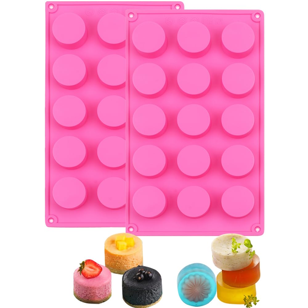 15 Holes Cylinder Silicone Mold For Handmade soap Chocolate jelly Pudding DIY Resin Mould Hole Dia: 1.5 inch Vol: 20ml Set of 2