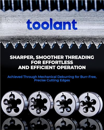 Image of toolant 45pcs Metric Tap and Die Set, M6-M24 Large Threading Set with Round Dies for Cutting and Rethreading Internal and External Threads