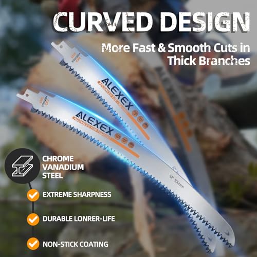 Image of ALEXEX 6Pcs 12 inch Japanese Teeth Reciprocating Saw Blades for Wood Cutting and Tree Trimming, 6TPI Arc Curved Wood Sawzall Blades for PVC Pipe Cutting, Cr-V Sabre Sawzall Pruning Blades 12 Inch