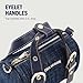 True Religion Denim Buckle Strap Mini Satchel Bag, Structured Dark Denim Crossbody Handbag, Dark Denim