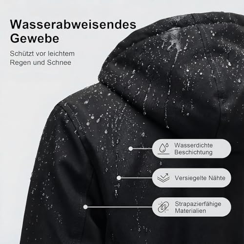 YYNUDA Wintermantel Damen Warm Gefüttert Winter Parka Mittellang Winterjacke Winterparka mit Fellkapuze Dicke Coat Große Größen #337 Schwarz M