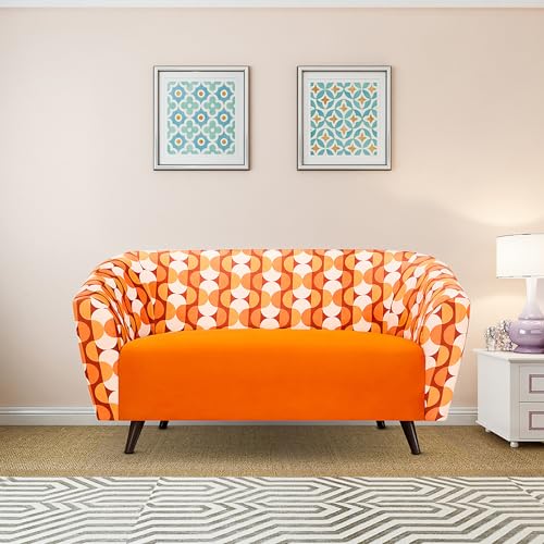 Image of Duroflex Meadow - Premium Accent Love Seat with Channel-Stitched Upholstery | Plush Foam & Curved Backrest | Durable & Elegant Seating | 3 Year Warranty - Geo Orange