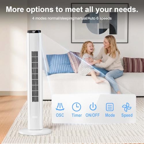 Antarctic Star 37-Inch Bladeless Portable Tower Fan 80°Oscillating,Quiet Cooling with 12H Timer Remote Control, 6 Speed, 4 Modes, LED Display,Standing Fan Powerful for Bedroom Office Dorm, White by Antarctic Star - Used condition - Image 3