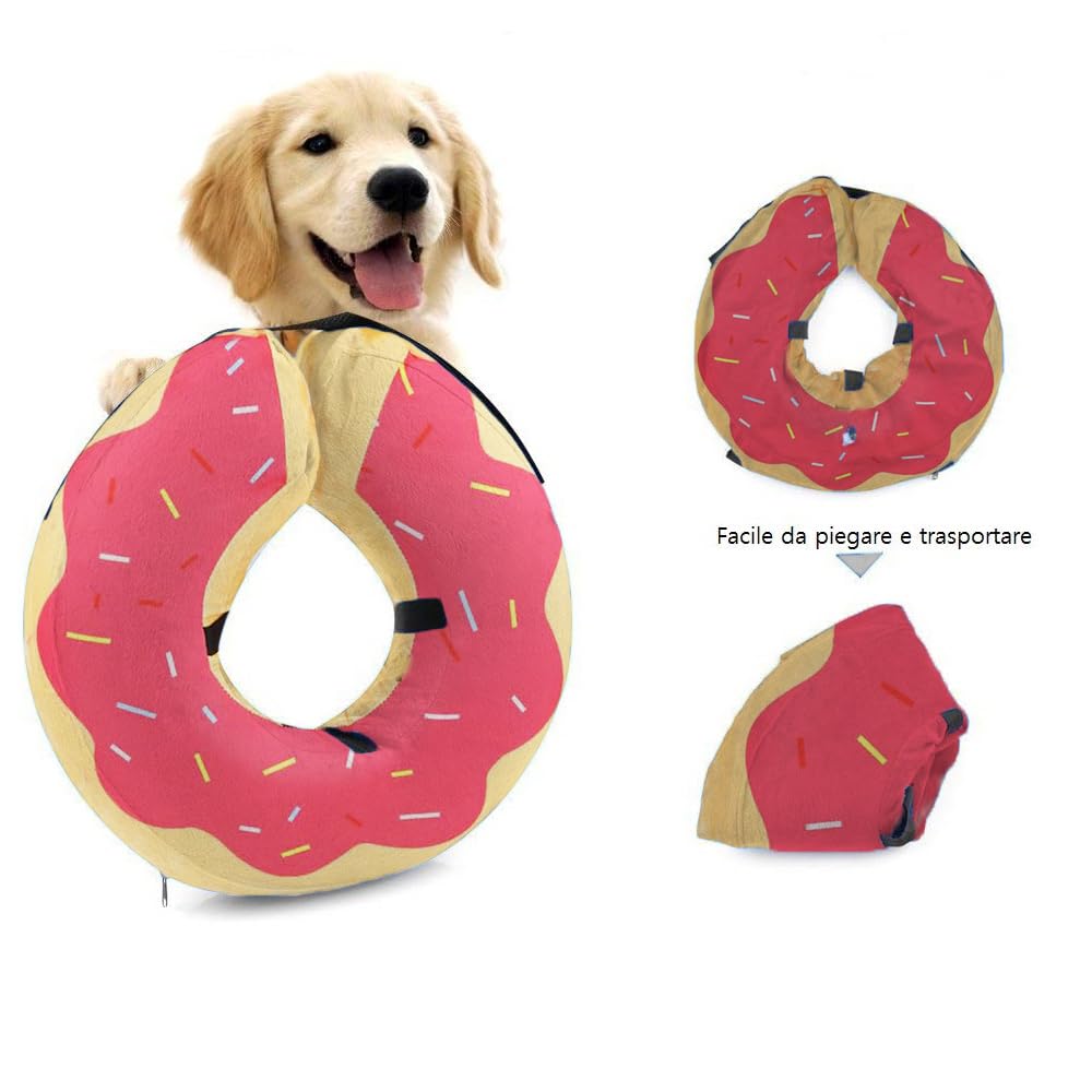 Ducomi Collare Protettivo Gonfiabile Elisabettiano per Cane e Gatto per Recupero Postoperatorio dell'Animale - libertà nei Movimenti e Vista - Previene l'Infezione da Graffi e Morsi (Pink Donut, XS)
