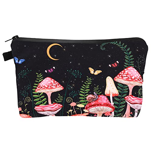 WLLHYF Cosmetic Bag for Women Small Makeup Bag for Purse Water Resistant Toiletry Bag Printed Makeup Pouch Travel Make Up Organizer Bag for Washing Bedroom Storage (Mushroom)