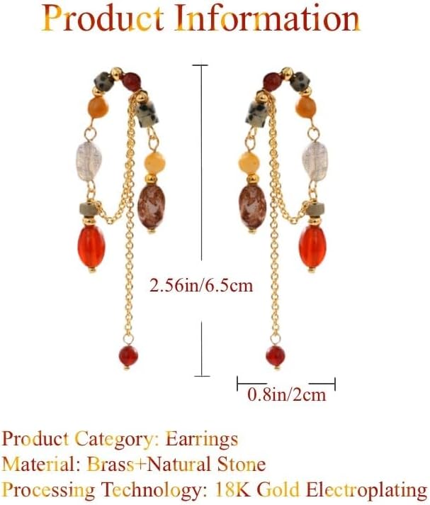 Bohemian Style Natural Stones Tassel Earrings for Women, Retro Fashion Versatile Earrings Common Luxury Handmade Beads Earrings - Image 8
