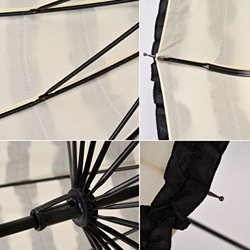 Outgeek Ladies Sunproof Umbrella Parasol Lace Flowers Pagoda-Shaped Victoria Style Long Handle (Cream) 1 - Image 5