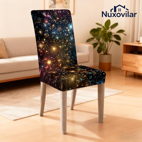 Image of Nuxovilar 2PCS Starry Sky Night Pattern Stretch Chair Covers | Stretch Slipcover Dreamy Protector Sky Wrap Seat Guard Dining Room Bedroom Home Theater Cafe (Starry Night)
