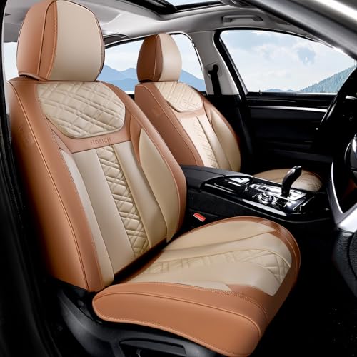 Image of FLORICH Seat Covers, Front Seat Covers 2 PCs, Automotive Seat Cover for Cars, Luxury Leather Universal Seat Cover Accessories Fit for Most Cars SUV Truck Sedans(Beige)