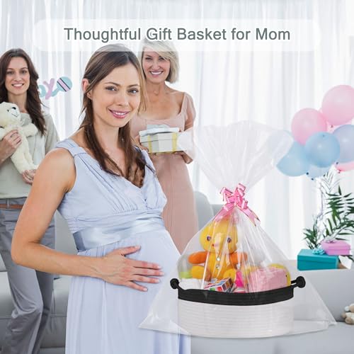 Image of COMSE Small Gift Basket Empty with Bag & Ribbons, Black & White