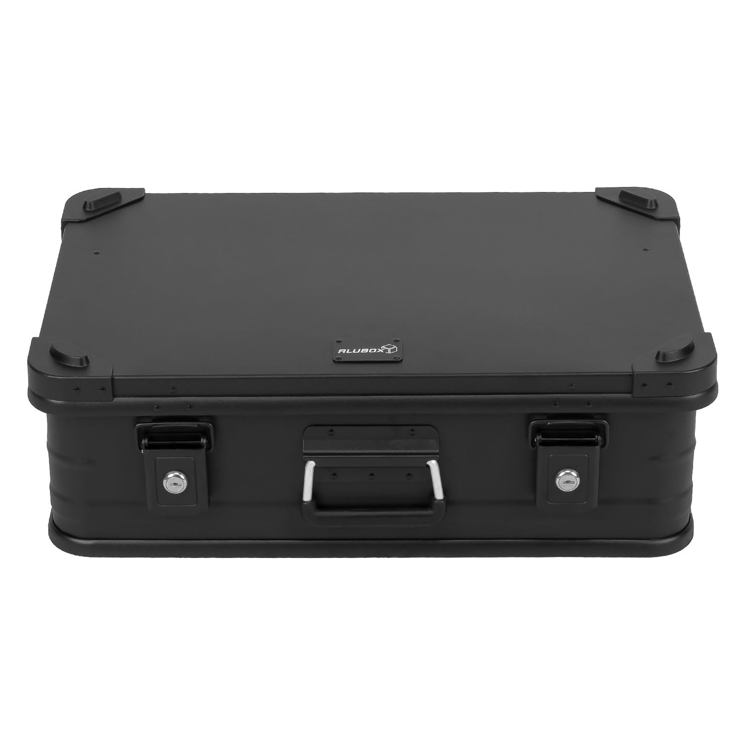Alubox Alukiste abschließbar E39-BLACK - Premium Aluminium Lagerbox 39 Liter - Deckel mit Aluminium Druckguss Stapelecken und Gummidichtung - inklusive Schlösser - komplett schwarz