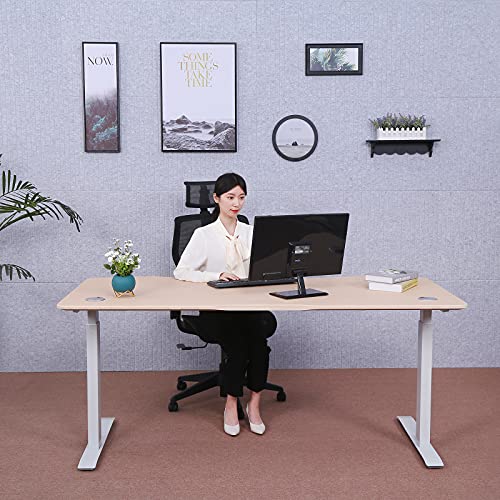 Apexdesk Et60-Oak Elite Pro Series 60" W Electric Height Adjustable Standing Desk (Light Oak Top, Off-White Frame) #TOP3
