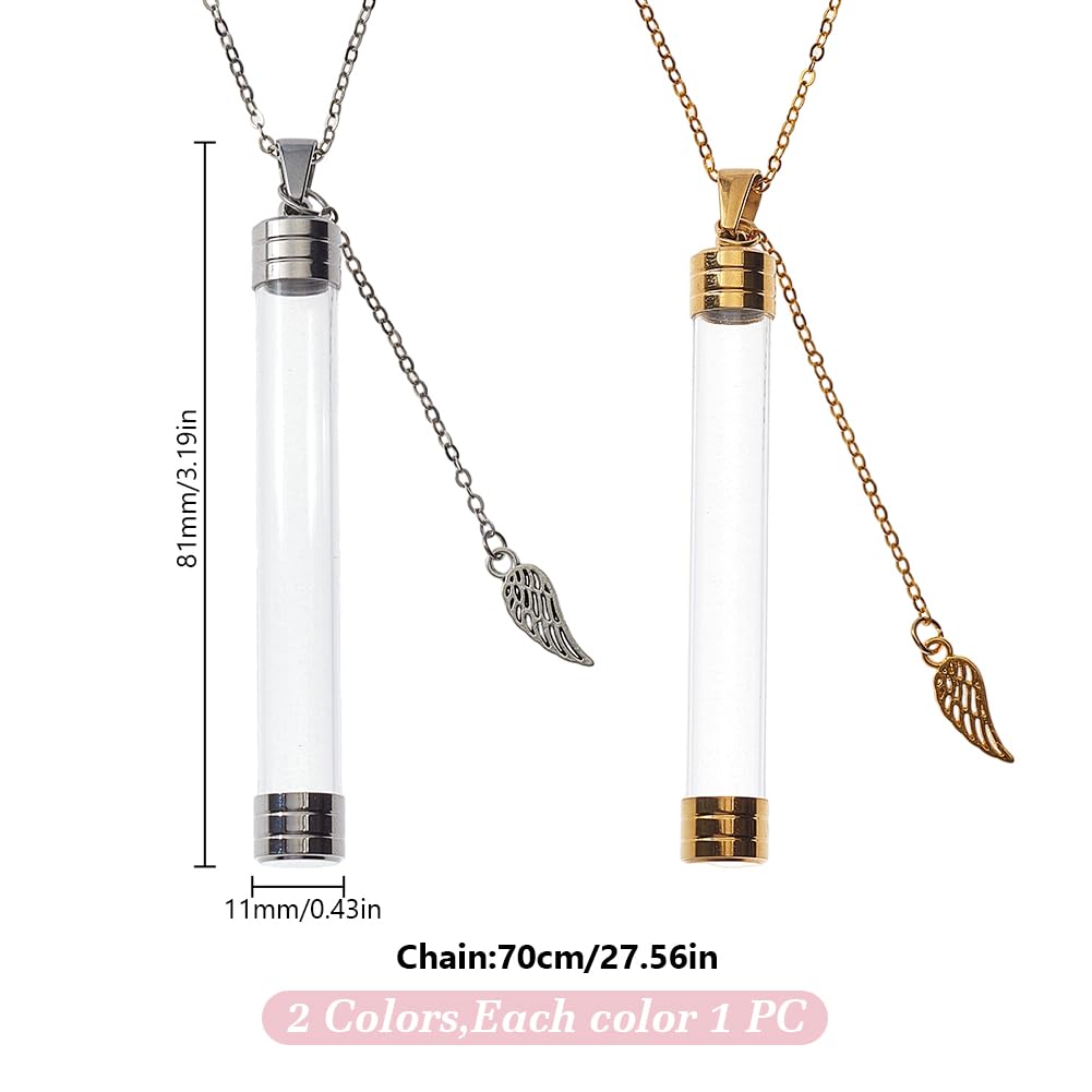 DELORIGIN 2 Colors Column Glass Bottle Pendant Necklaces Cat Whisker Holder Brass Cable Chain Necklaces Jewelry Charm Urn Ashes Memorial Pendant Keepsake for Cat Whiskers Pet or Human - Image 2
