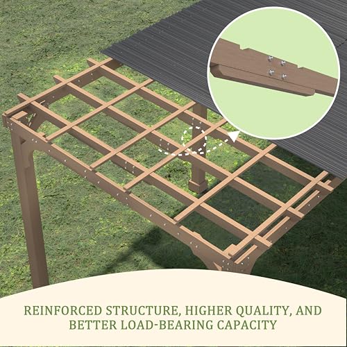 Image of BlueWish 10' x20' Cedar Wood BBQ Gazebo with 5.5 inch Width Column, Patio Gazebo with Sturdy Structure, Wind-Resistant Grill Gazebo Shelter with Sloping Roof for Barbecue, Backyard, Light Mocha Brown