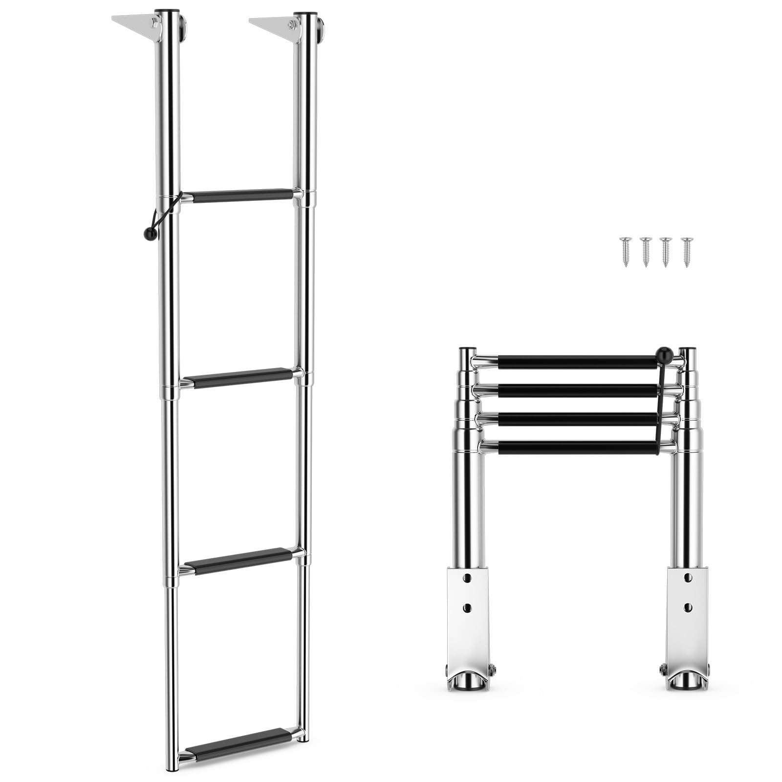 FANTASK Escalera de Piscina con 4 peldaños, Plegable, telescópica, escalones Antideslizantes, Acero Inoxidable