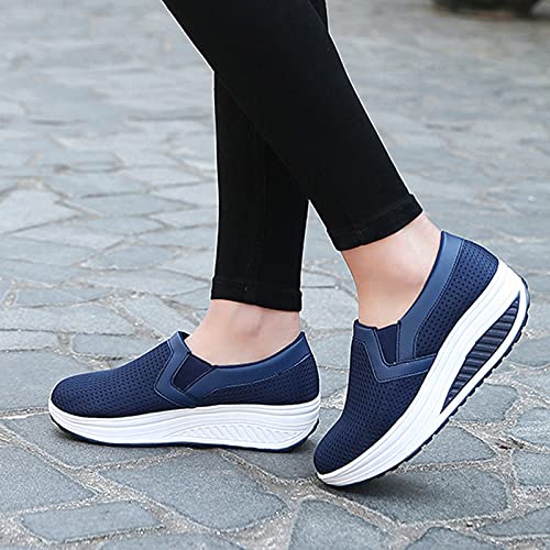 oiangi Women Wedge Shoes Breathable Mesh Sneakers Slip On Comfort Walking Shoes Fashion Casual Solid Color Round Toe Non-Slip Platform Sports Shoes3