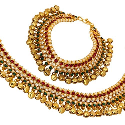 Jewel India Traditional Indian Fashion Bollywood Ethnic Gold Kundan Ghungroo Beads Payal Anklet