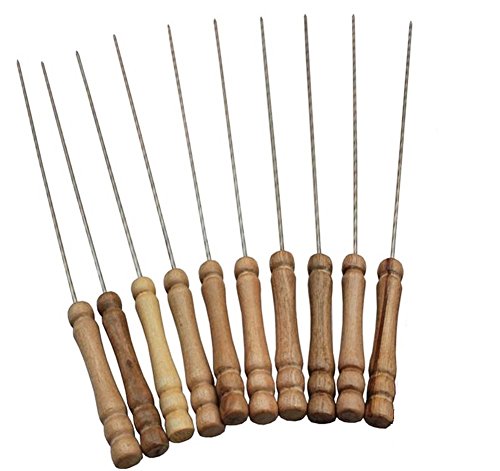 Inditradition Barbecue Skewers for BBQ Tandoor, Grill | Stainless Steel Stick with Wooden Handle, Pack of 12