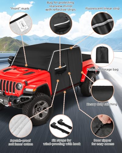 Image of Waterproof Cab Covers Fit for Gladiator JT 2019-2025, Scratchproof Inner Cotton Car Cover with Driver Door Zipper Windproof Straps All Weather UV Protection