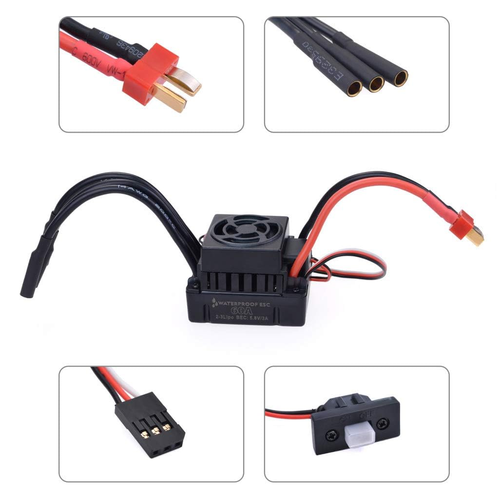 Bürstenloser Motor 3650 3900KV mit 60A ESC Set Wasserdicht Staubdicht Antriebssystem mit Überhitzungsschutz für 1/10 RC Auto LKW Buggy Truggy Tourenwagen Ersatzteile