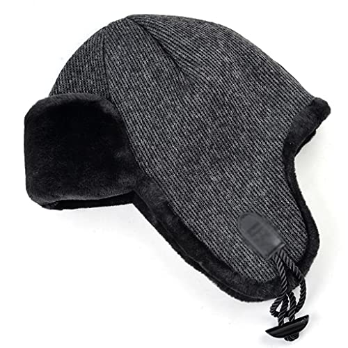 FENOKD Solid Color Bomber Hat Men Winter Hats for Women Knitted Cap Thick Warm Ear Bone Snow Caps (Dark Grey 7 3/8)?Dark Grey-7 3/8