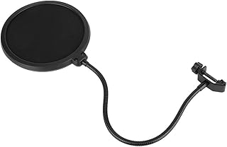 PUSOKEI Microphone Blowout Prevention Net, Metal Gooseneck Mic Wind Screen Mask, 360 Degrees Adjust Double-Layer Filter, Portable Microphone Pop Filter