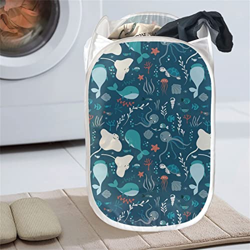 Uourmeti Marine Life Laundry Bags Pop-Up Laundry Hampers For Kids Adults Room Dorm Travel Large Foldable Storage Decorate For Kid Teen For Clothes&Laundry, Home Organization #TOP1