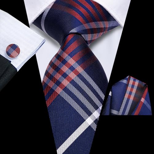 Image of Hi-Tie Men's Silk Ties Formal Woven Classic Necktie Pocket Square Cufflinks Lapel Pin Set Wedding Business