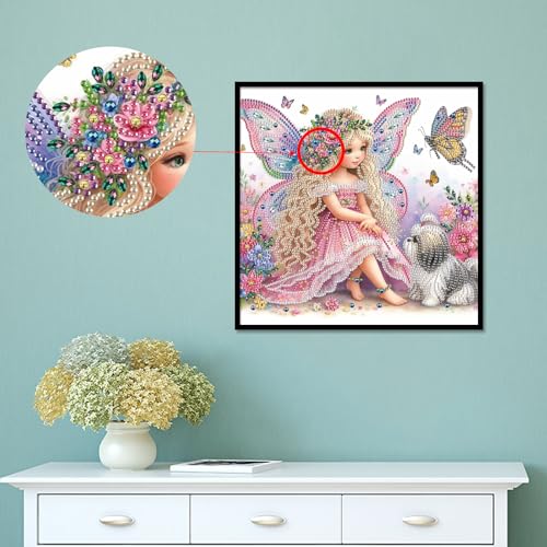 Image of AiYuanzsh Diamond Art Painting Kits for Adults, 5D Special Shape Diamond Art Kits for Beginners, Crystal Rhinestones Diamond Art Painting for Home Wall Decoration Gift 12x12 inch, Princess Elf