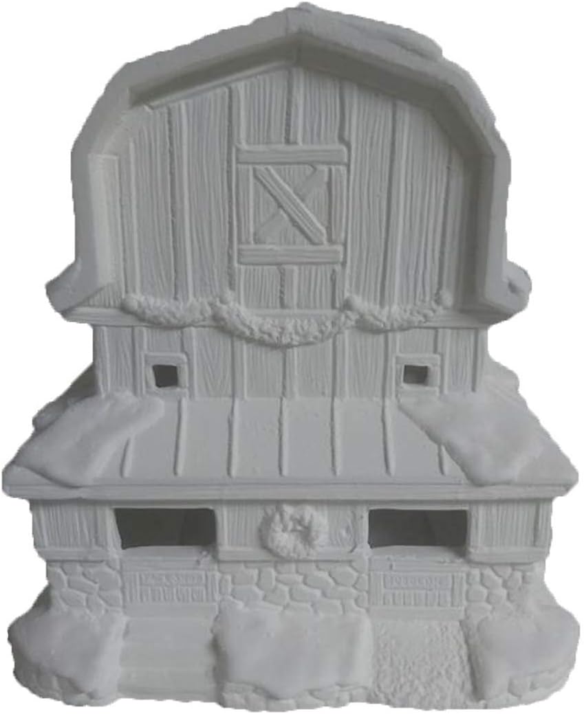 Reindeer Stable Village Barn 7 x 8 x 6 Ceramic Bisque, Ready to Paint