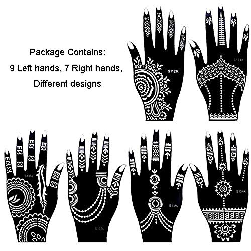 Xmasir 16 Sheets Indian Arabian Henna Tattoo Stencil Set Temporary Tattoo Temples Kit,Stencils For Henna New Designs #TOP4