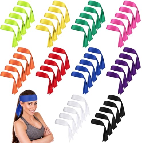 Image of Hiboom 50 Pcs Head Tie Headbands Men Women Ninja Karate Tie Athletic Sweatbands for Sports Basketball Tennis Running Workout