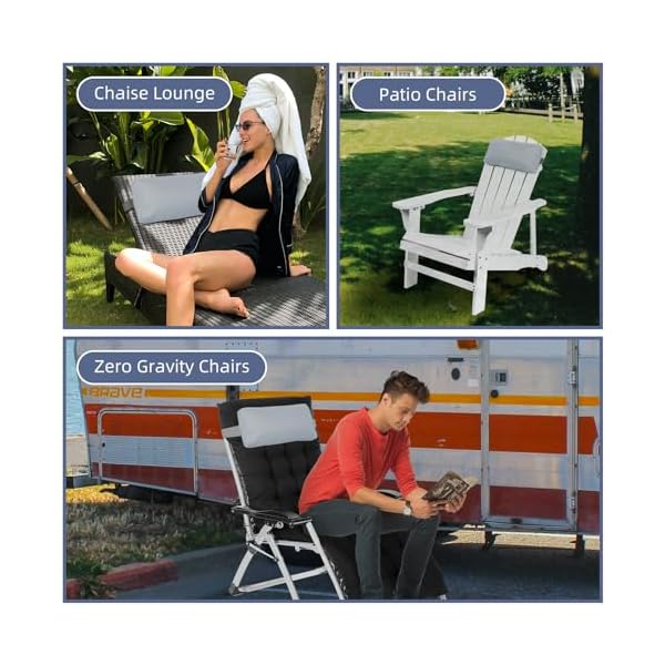 Chaise lounge head pillow 2 pack outdoor lounge chair pillows with adjustable strap water resistant longue head pillow headrest pillows for patio backyard beach pool garden reclinergray  urban country home decor