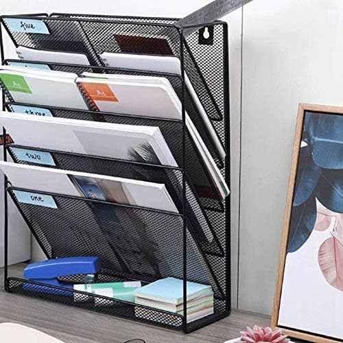 tal sh Wall-Mounted Magazine File Rack Office Desk 5 Layer Interval Archive File Magazine Magazine Notebook Storage Black