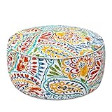 LVTXIII Indoor/Outdoor Inflatable Ottoman with Handle D21 x H9 Inch, Weather-Resistant Round Footstool Pouf for Patio Camping Living Room, Portable Footrest Extra Seating, Paisley Ummi Multi