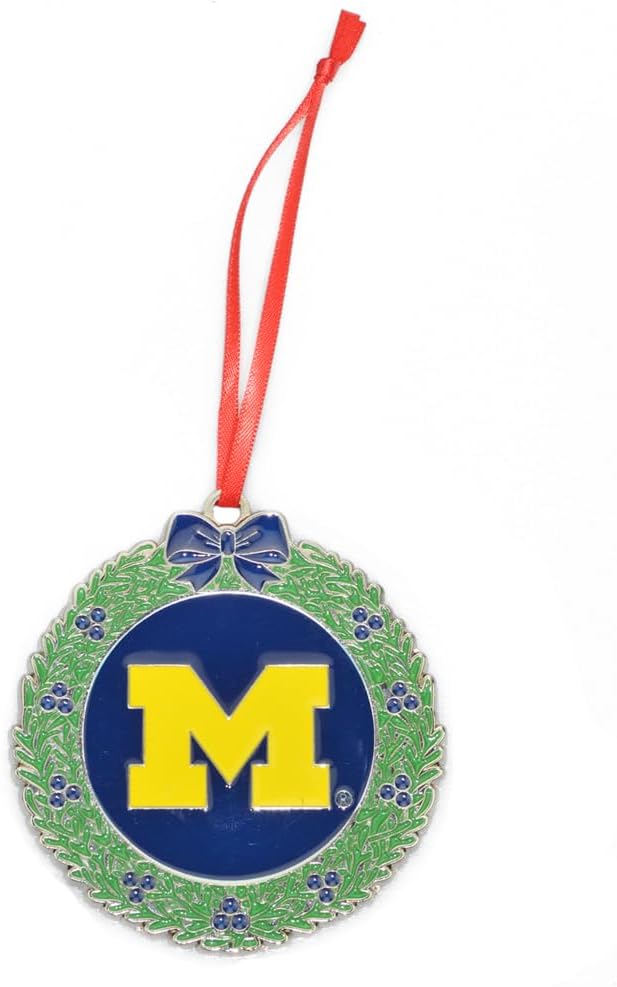 Michigan Wolverines Wreath Metal Christmas Ornament