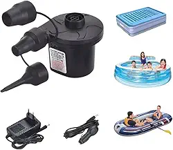 Bomba Elétrica Portátil para Infláveis 110V-220V e 12V DC, Infla e Desinfla Rápido Colchões, Piscinas, Bóias, Sofás Infláveis, Bicos Intercambiáveis, Compacta, Leve, Potente, Silenciosa