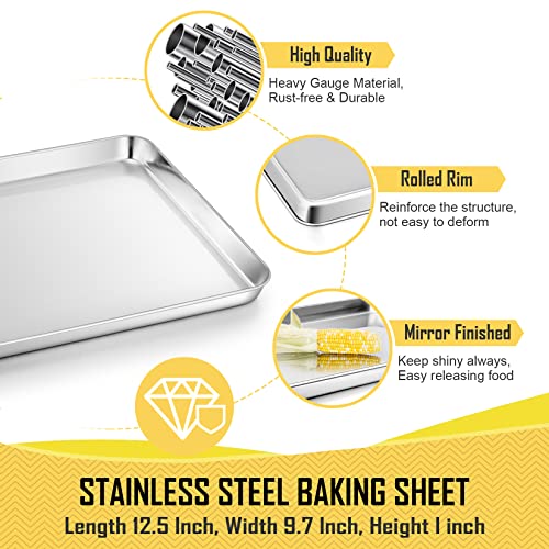 12.5 Inch Baking Pan With Rack Set, Joyfair Quarter Stainless Steel Toaster Oven Tray With Cooling Rack For Cookies/Meats/Bacon, Heavy Duty & Commercial Grade, Mirror Finish & Dishwasher Safe #TOP1